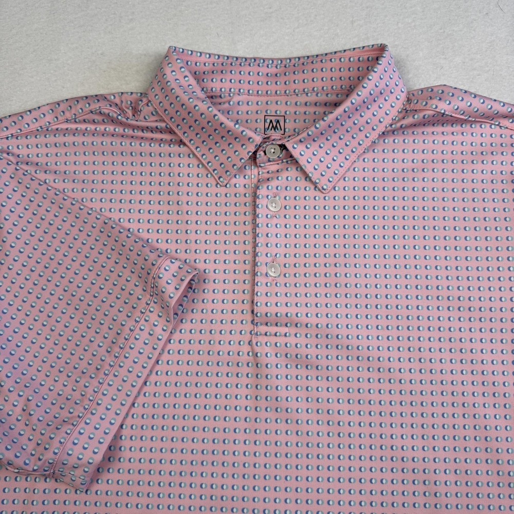Mizzen+Main Polo Shirt Mens Large Pink Geometric Print Golf Performance Stretch
